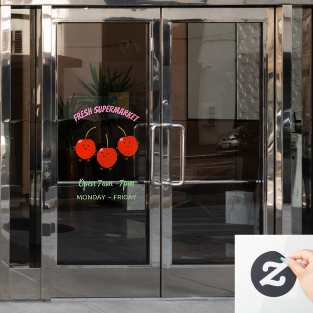 Cute jumping red cherries cartoon illustration window cling (Office Door)