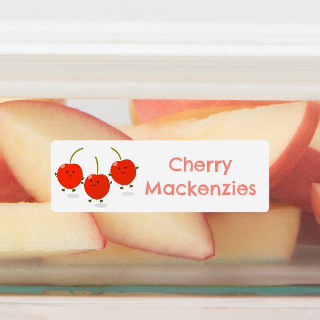 Cute jumping red cherries cartoon personalized  labels (Affixed)