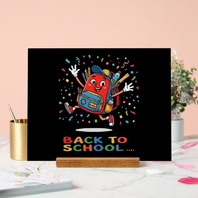 Cute Jumping School Backpack Back To School Design Acrylic Sign (Wedding)