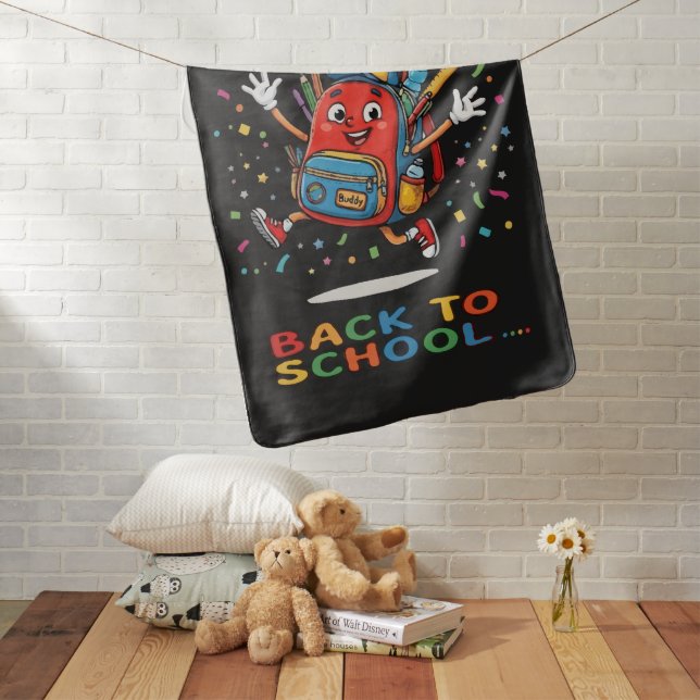 Cute Jumping School Backpack Back To School Design Baby Blanket (In Situ)