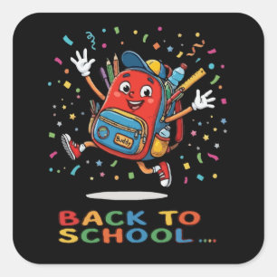 Cute Jumping School Backpack Back To School Design Square Sticker