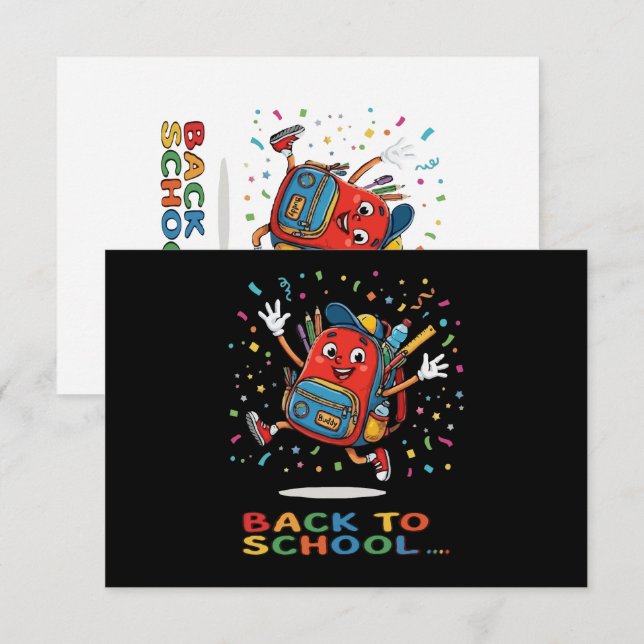 Cute Jumping School Backpack Back To School Design Thank You Card (Front/Back)