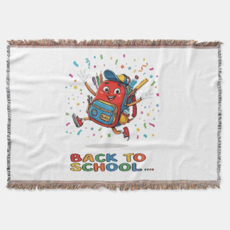 Cute Jumping School Backpack Back To School Design Throw Blanket