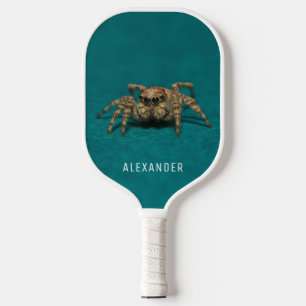Cute Jumping Spider Custom Name Teal Personalized Pickleball Paddle