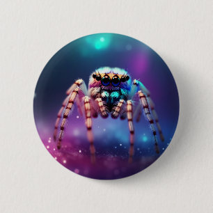 Cute Jumping Spider Vibrant Colors Button