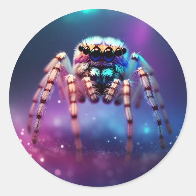 Cute Jumping Spider Vibrant Colors Classic Round Sticker (Front)