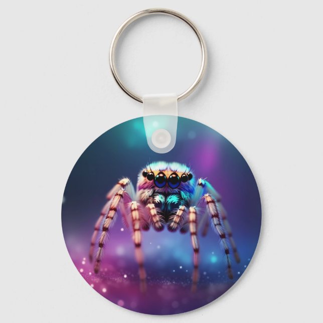 Cute Jumping Spider Vibrant Colors Keychain (Front)