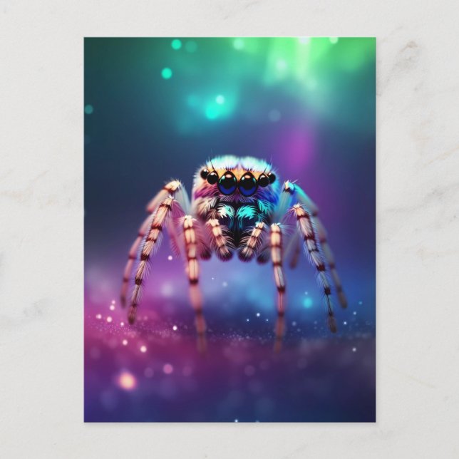 Cute Jumping Spider Vibrant Colors Postcard (Front)