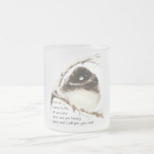 Cute Junco Bird, Scripture, Matt 11:28, Rest Frosted Glass Coffee Mug