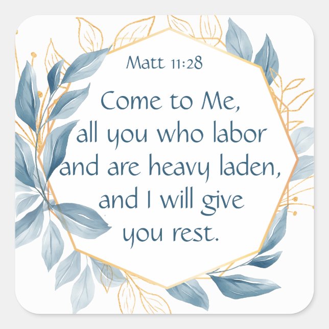 Cute Junco Bird, Scripture, Matt 11:28, Rest Squar Square Sticker (Front)