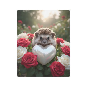 Cute June Hedgehog with Pearl Heart Metal Print