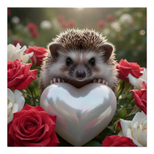 Cute June Hedgehog with Pearl Heart Poster