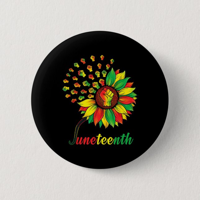 Cute Juneteenth Fist Sunflower Black African Ameri Button (Front)