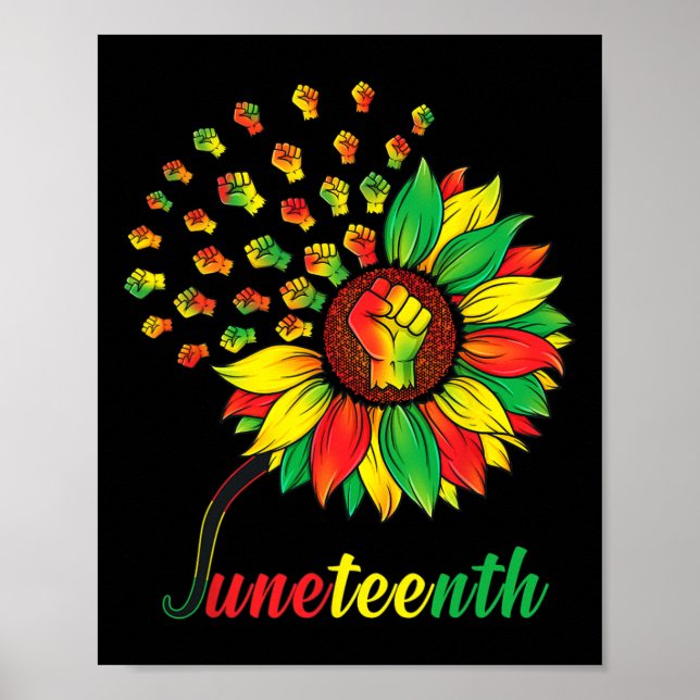 Cute Juneteenth Fist Sunflower Black African Ameri Poster (Front)