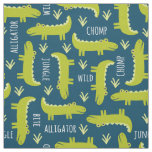 Cute Jungle Alligator Pattern on Navy Blue Fabric