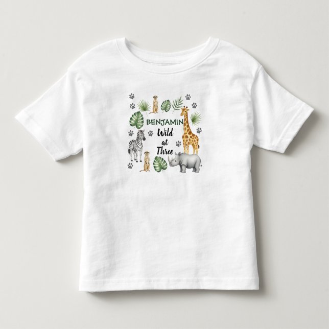 Cute Jungle Animal 3rd Birthday Toddler T-shirt (Front)