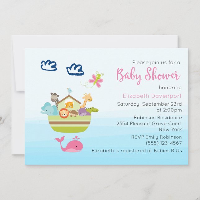 Cute Jungle Animal Ark  Baby Shower Invitation (Front)