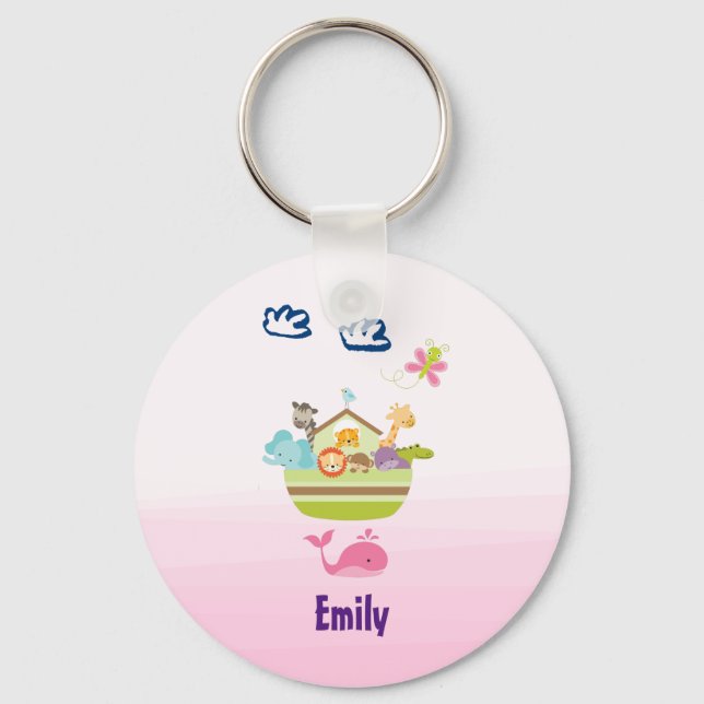 Cute Jungle Animal Ark with a Butterfly and Whale Keychain (Front)