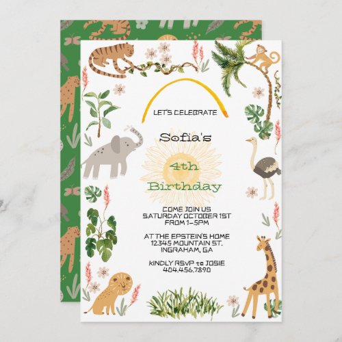 Cute Jungle Animal Birthday Invitation