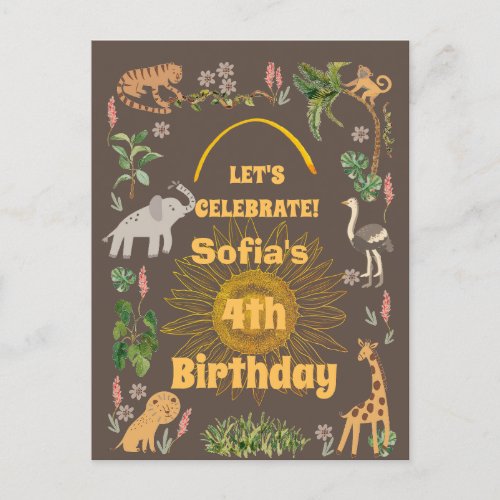 Cute Jungle Animal Birthday Invitation Postcard