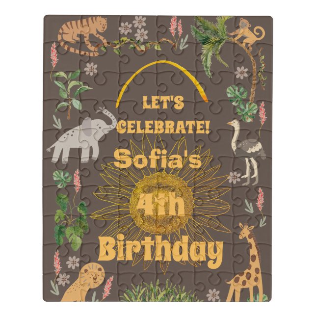 Cute Jungle Animal Birthday  Jigsaw Puzzle (Puzzle Vertical)