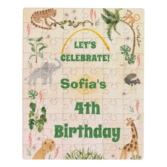 Cute Jungle Animal Birthday  Jigsaw Puzzle (Puzzle Vertical)