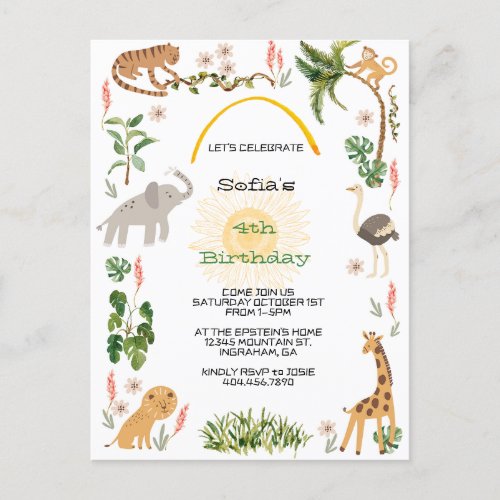 Cute Jungle Animal Birthday Postcard