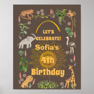 Cute Jungle Animal Birthday Poster