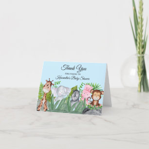 Cute Jungle Animal Blue Baby Shower Thank You Card