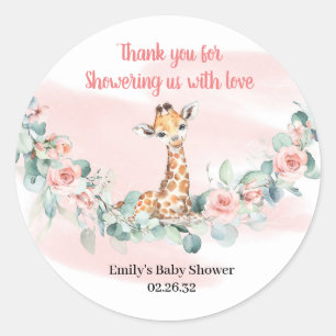 Cute Jungle Animal giraffe Girl Baby Shower Classic Round Sticker