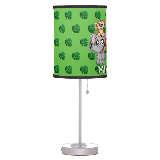 Cute Jungle Animal Green Cartoon Rainforest Safari Table Lamp (Left)