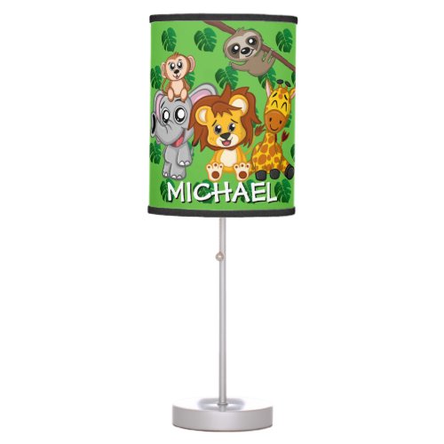 Cute Jungle Animal Green Cartoon Rainforest Safari Table Lamp