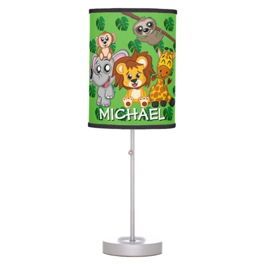 Cute Jungle Animal Green Cartoon Rainforest Safari Table Lamp (Front)