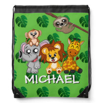 Cute Jungle Animal Green Cartoon Safari Rainforest Drawstring Bag Cute Jungle Animal Green Cartoon Safari Rainforest Drawstring Bag