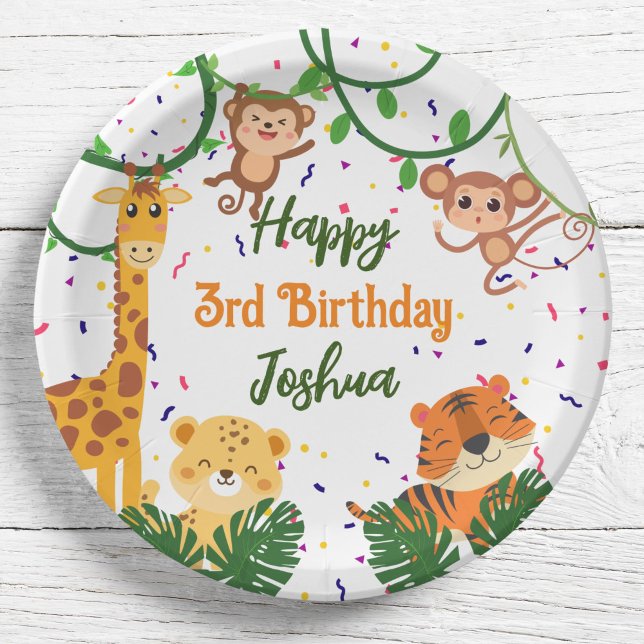 Cute jungle animal party happy birthday paper plates (Creator Uploaded)