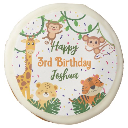 Cute jungle animal party happy birthday  sugar cookie