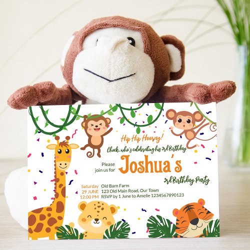 Cute jungle animal party  invitation template