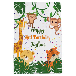 Cute jungle animal party personalized name medium gift bag