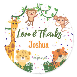 Cute jungle animal party thank you classic round sticker