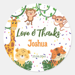 Cute jungle animal party thank you classic round sticker