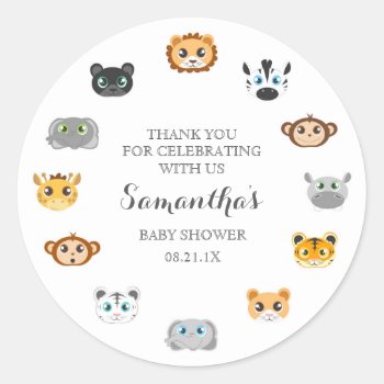 Cute Jungle Animal Theme Baby Shower Thank You Classic Round Sticker by prettypicture at Zazzle