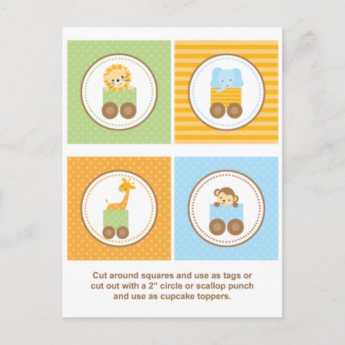 Cute Jungle Animal Train Cupcake Toppers Postcard