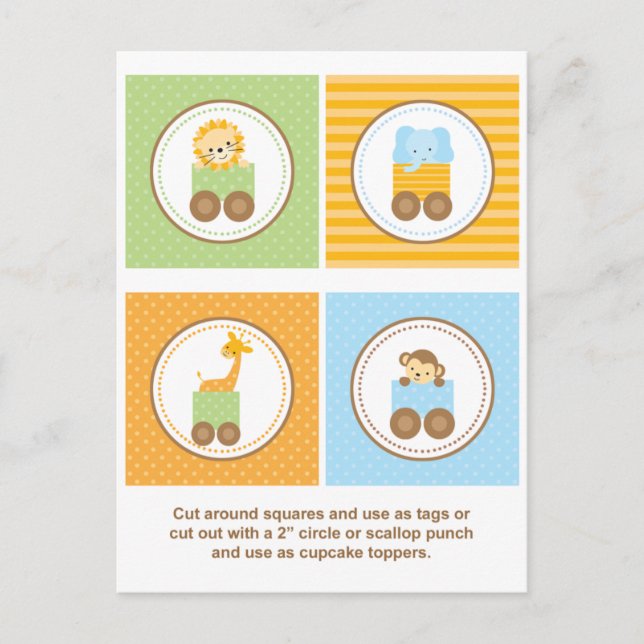 Cute Jungle Animal Train Cupcake Toppers Postcard (Front)
