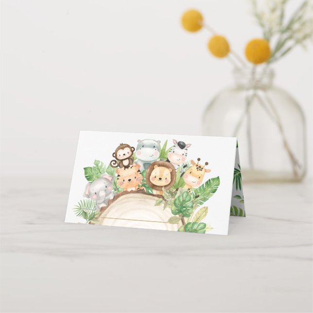 Cute Jungle Animals 1st Birthday Baby Shower  Place Card (Front)