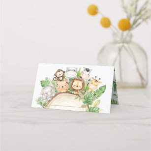 Cute Jungle Animals 1st Birthday Baby Shower  Place Card