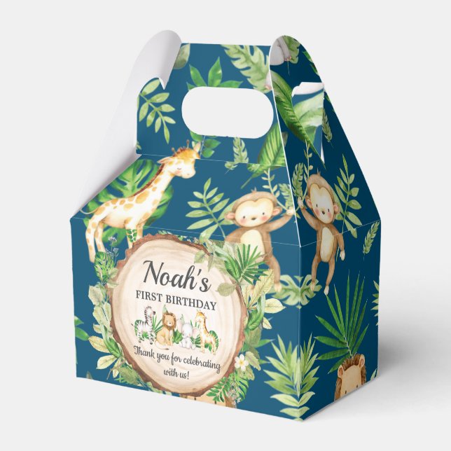 Cute Jungle Animals 1st Birthday Thank You Favor Boxes (Front Side)