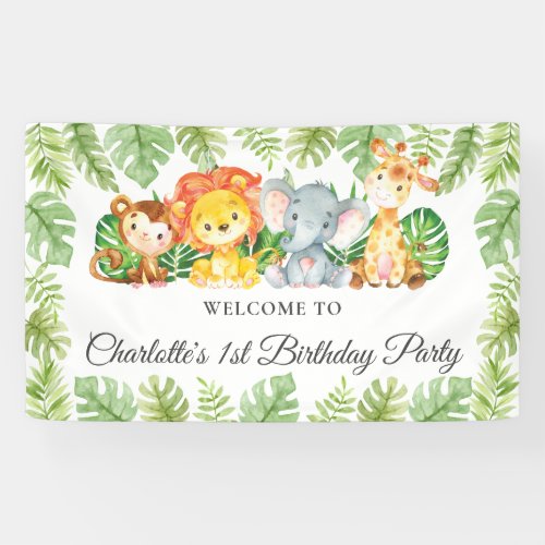 Cute Jungle Animals 1st Birthday Welcome Backdrop  Banner