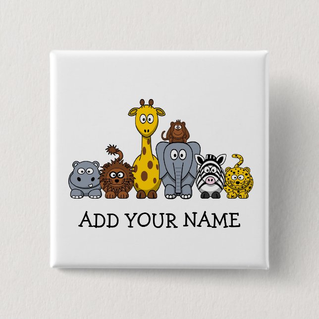 CUTE JUNGLE ANIMALS ADD YOUR TEXT PINBACK BUTTON (Front)