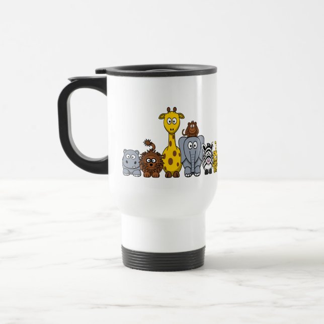 CUTE JUNGLE ANIMALS ADD YOUR TEXT TRAVEL MUG (Left)