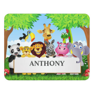Cute Jungle animals and name Kids door sign 